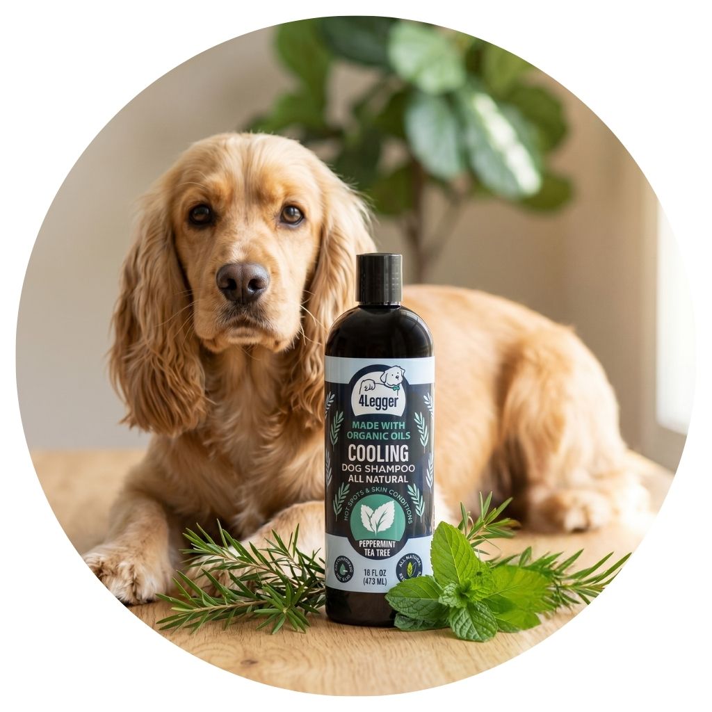 4-Legger Cooling Tea Tree and Peppermint organic dog shampoo - natural support for balanced skin microbiome