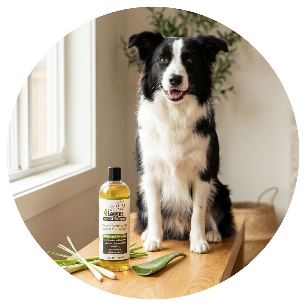 4-Legger natural whitening dog shampoo - deep clean for white chests and all coat colors without bleach or blue dye