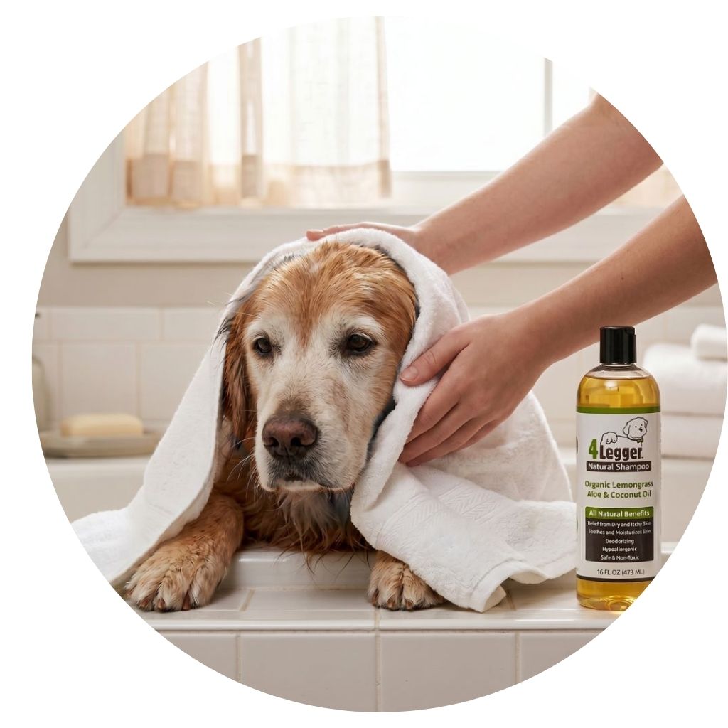 4-Legger gentle organic dog shampoo for frequent and daily bathing - safe for senior dogs and dogs with incontinence or mobility issues