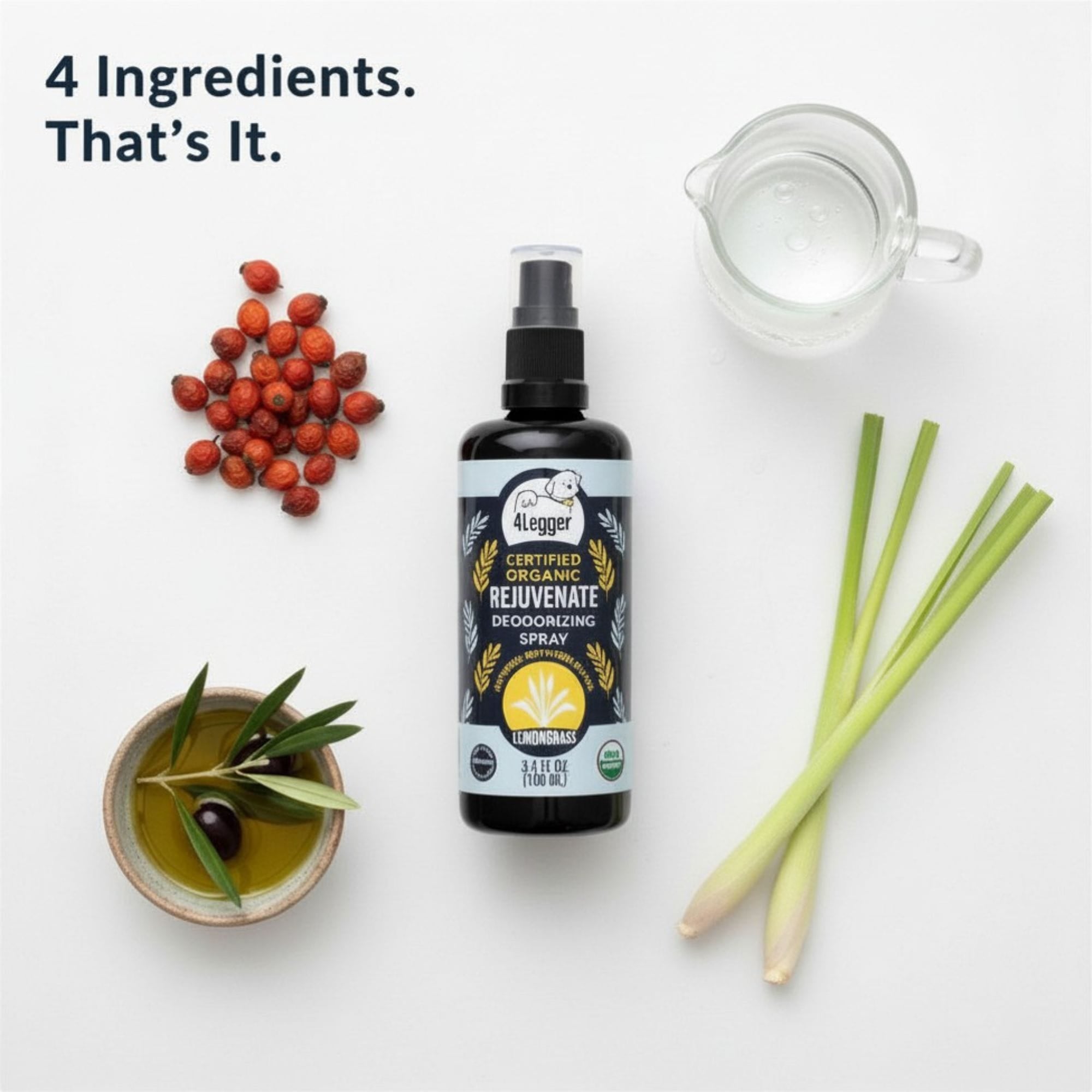 4-Legger USDA Organic Lemongrass Dog Spray | Fresh &Energizing