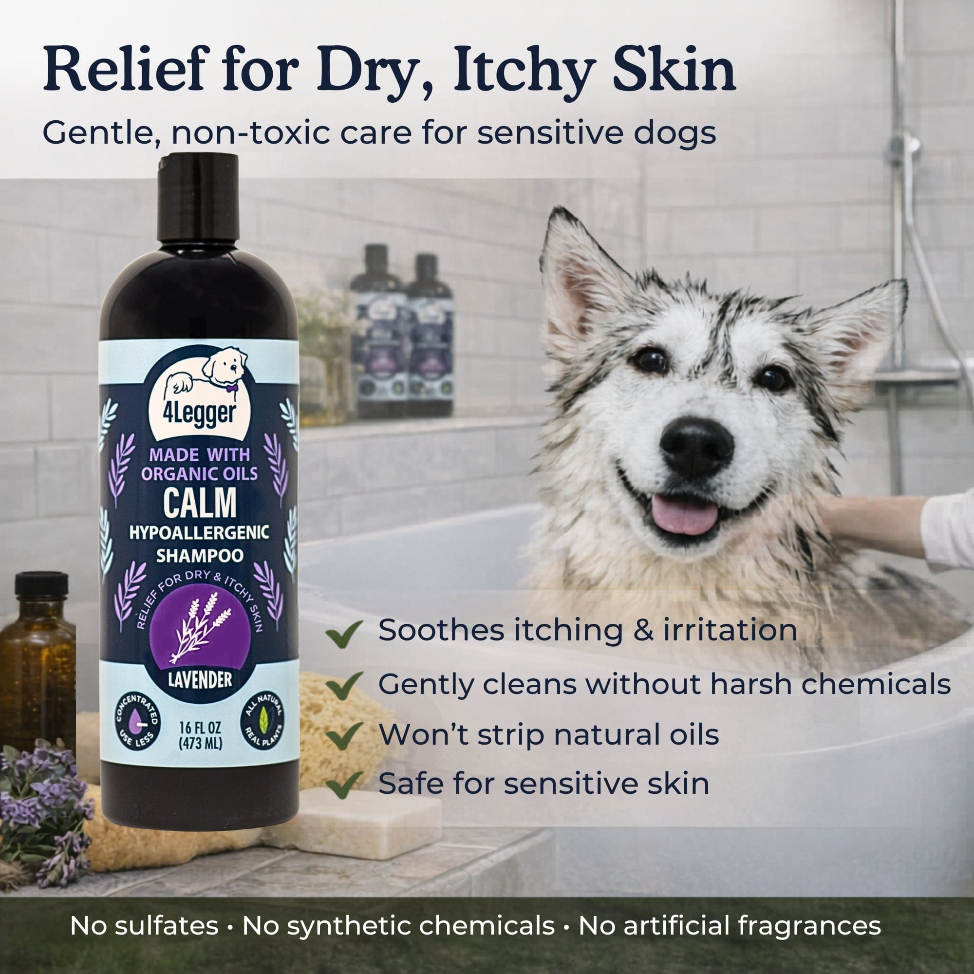 4-Legger CALM Lavender Dog Shampoo | Soothes Dry, Itchy