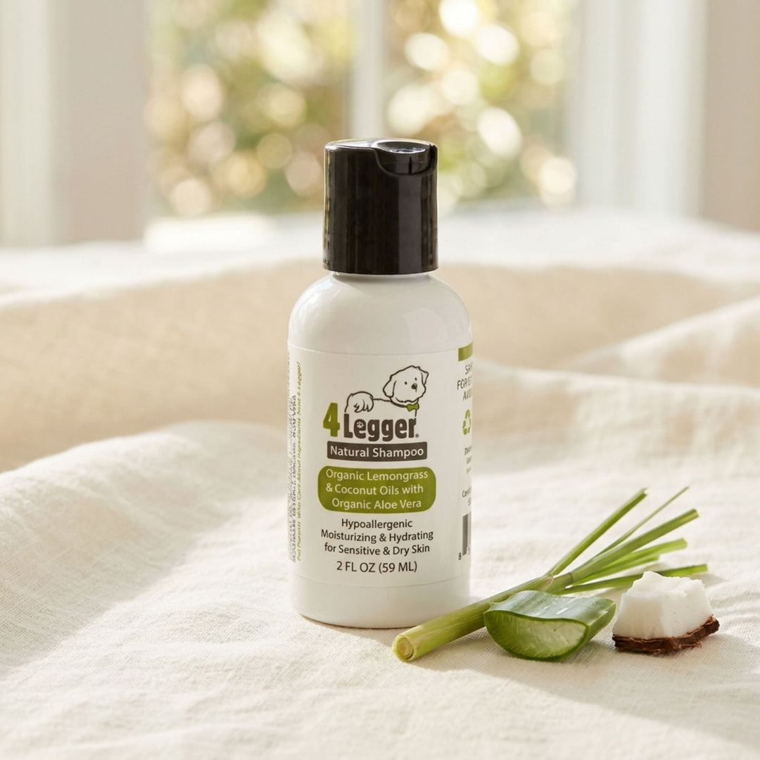2oz travel size 4-Legger organic lemongrass and aloe hypoallergenic dog shampoo for sensitive skin