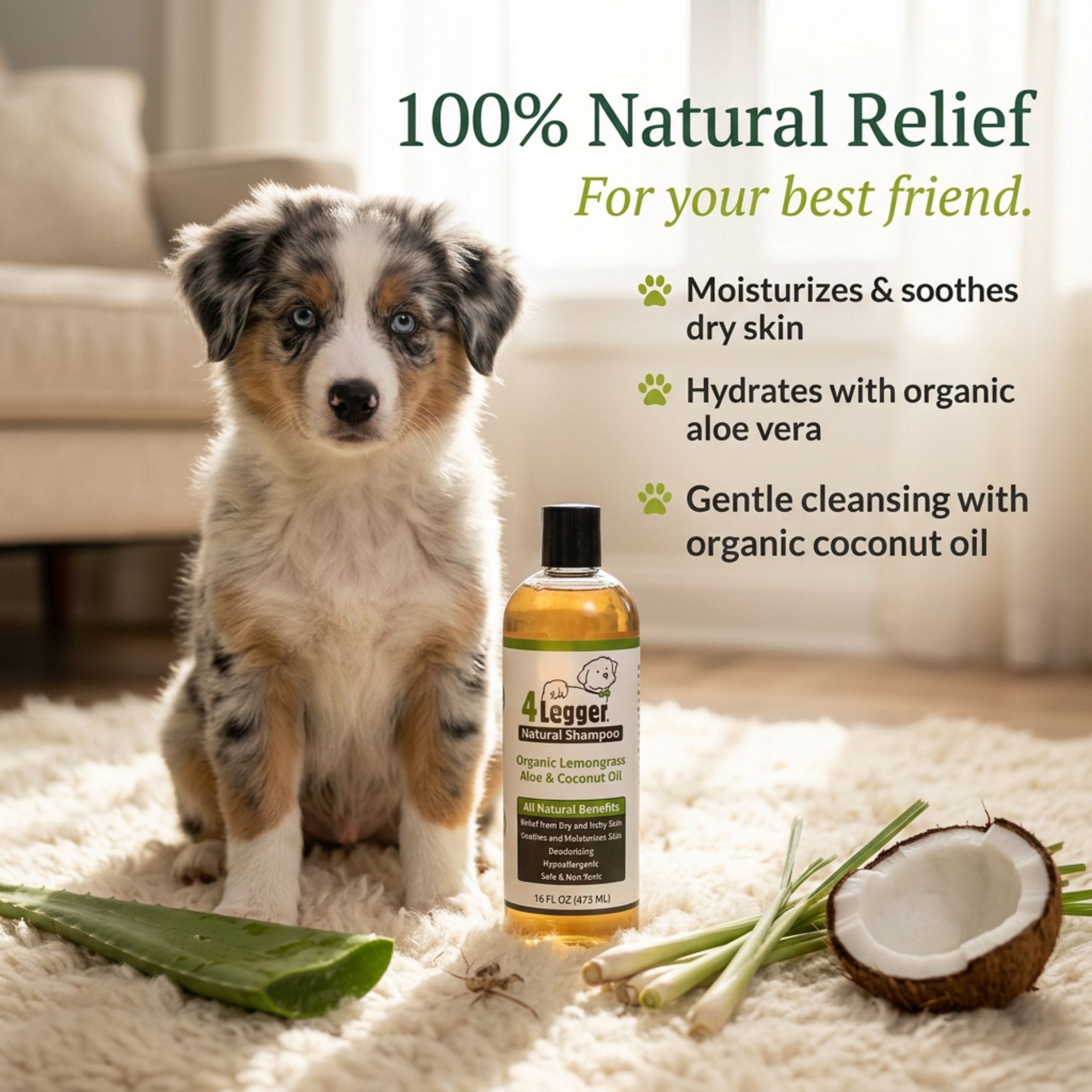 Organic Lemongrass & Aloe Hypoallergenic Dog Shampoo – 4-Legger