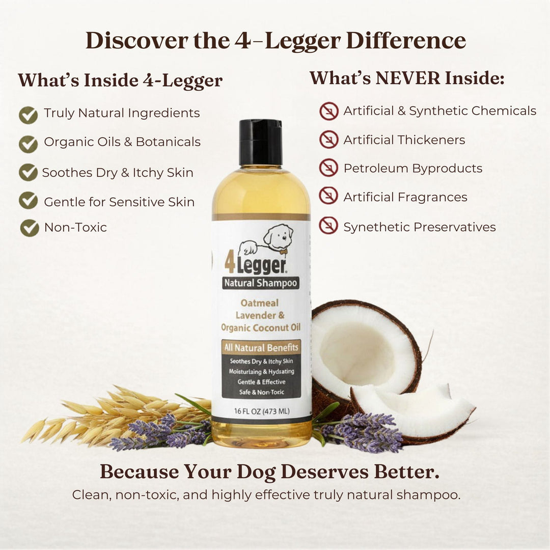 4-Legger organic dog shampoo vs conventional shampoos — no sulfates, parabens, or synthetic detergents