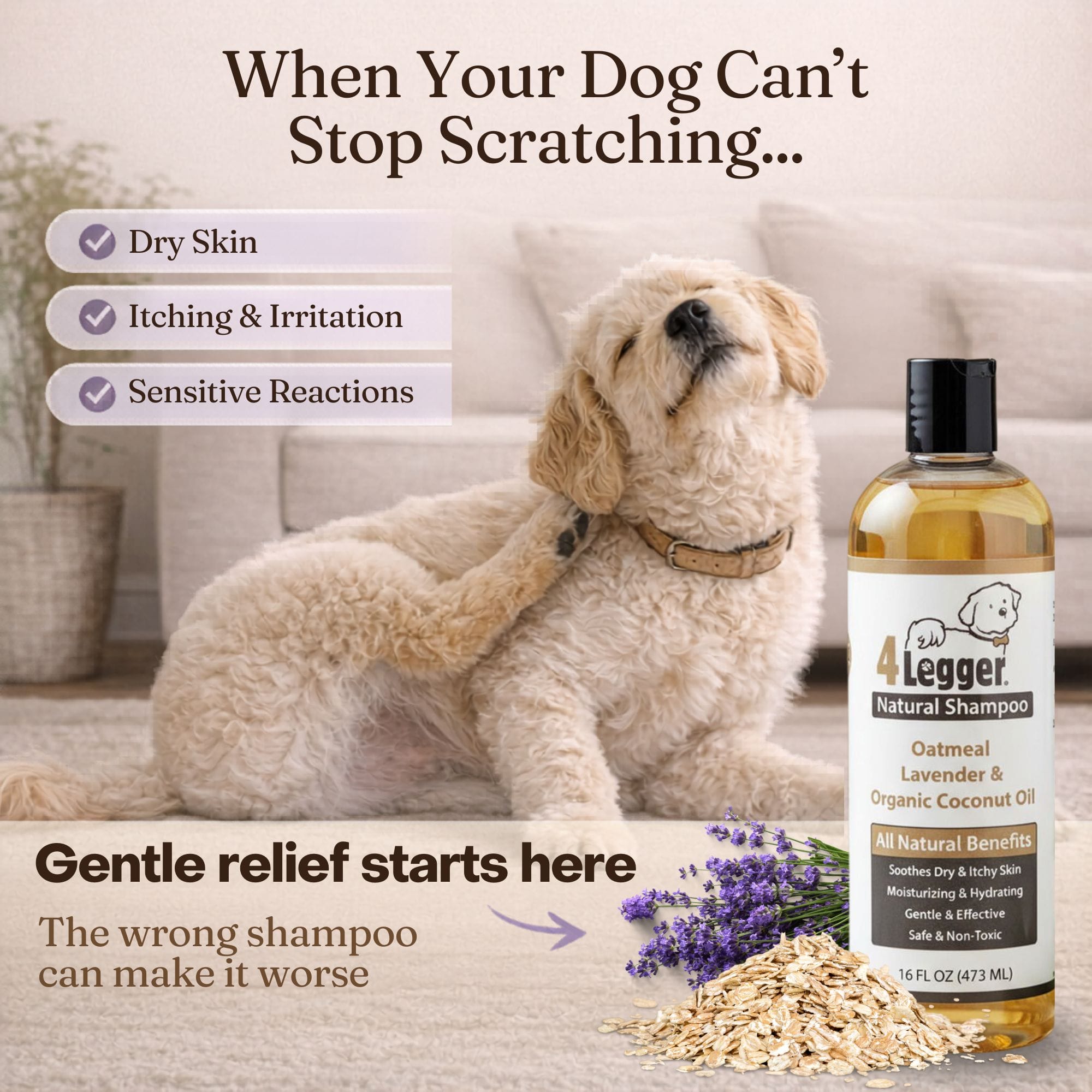 4-Legger Organic Oatmeal Dog Shampoo | USDA Certified for Itchy Skin
