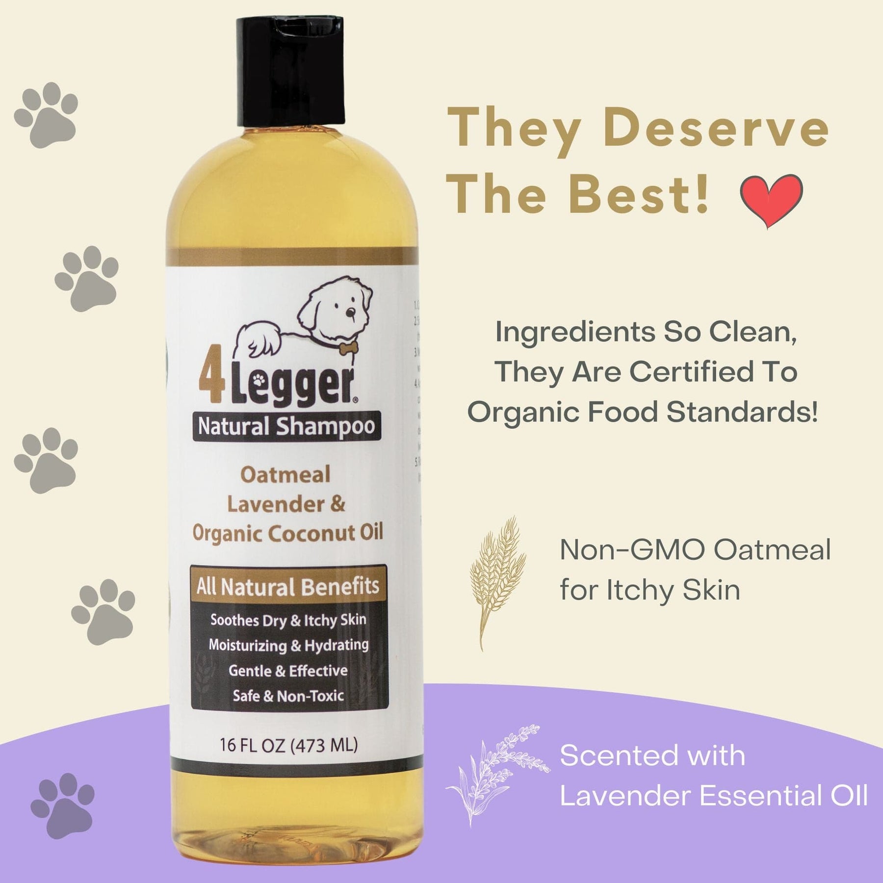 4Legger Organic Oatmeal Dog Shampoo with Lavender for Itchy Skin