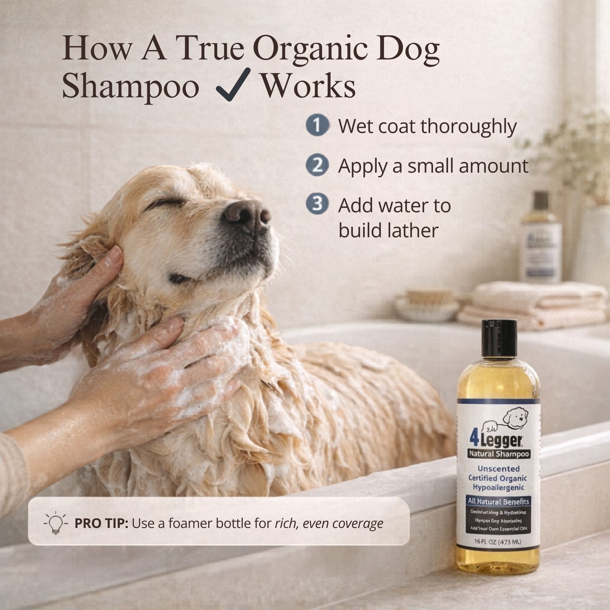 4-Legger Organic Unscented Dog Shampoo | USDA Certified for