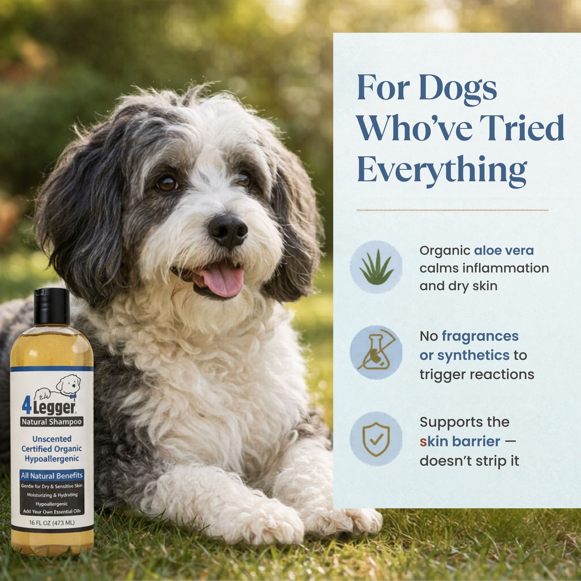 4-Legger Organic Unscented Dog Shampoo | USDA Certified for