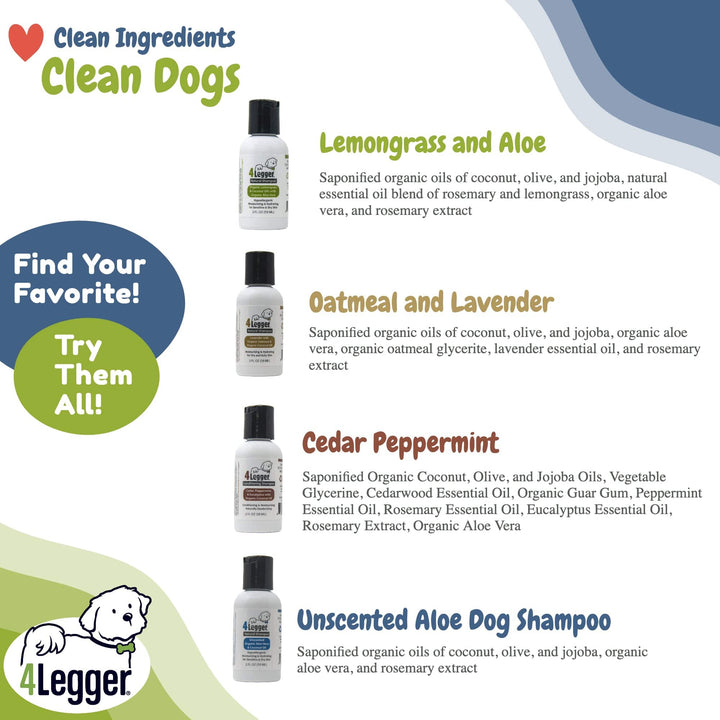 Sample Pack of 4-Legger Organic Dog Shampoo 2 oz each