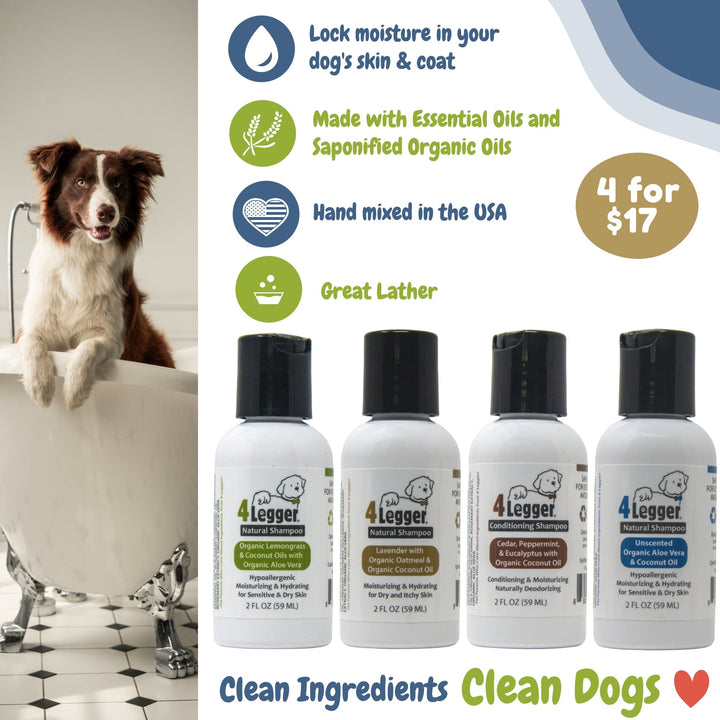 Sample Pack of 4-Legger Organic Dog Shampoo 2 oz each