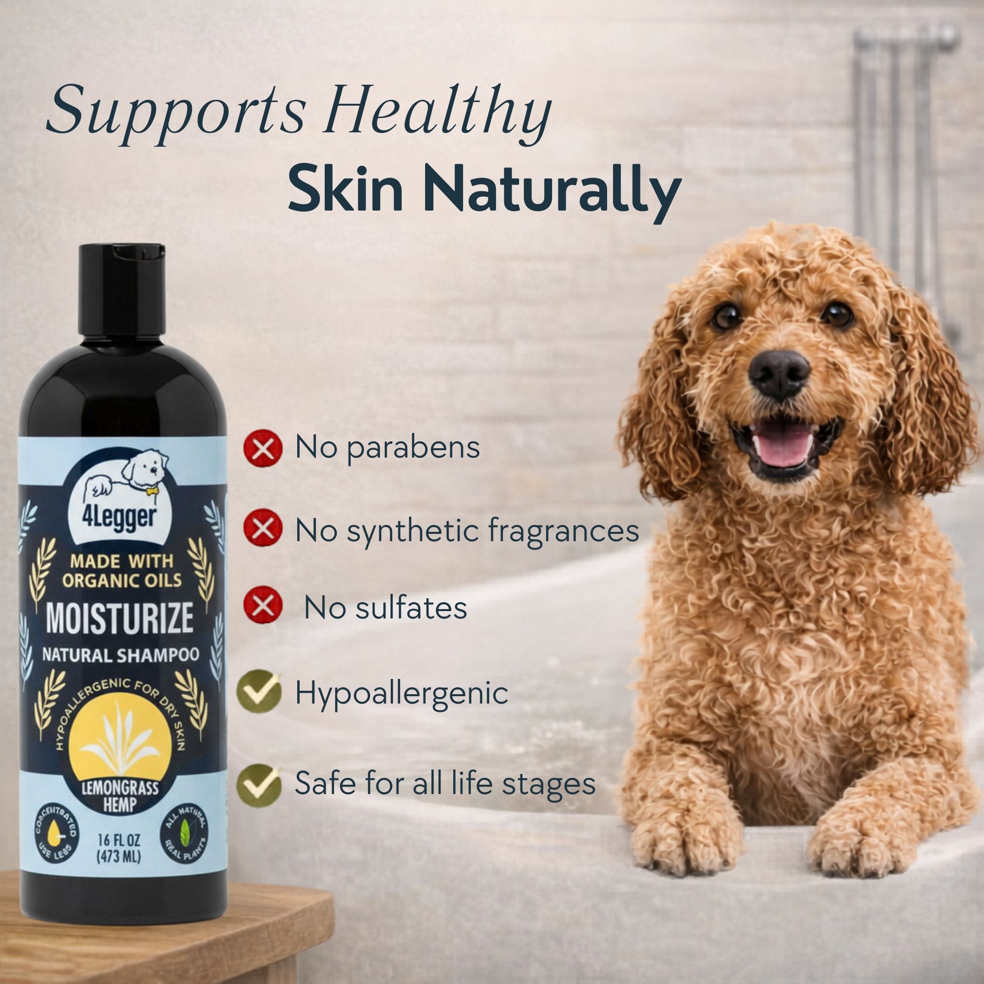 4-Legger Organic Hemp Dog Shampoo with Lemongrass | Dry Itchy Skin
