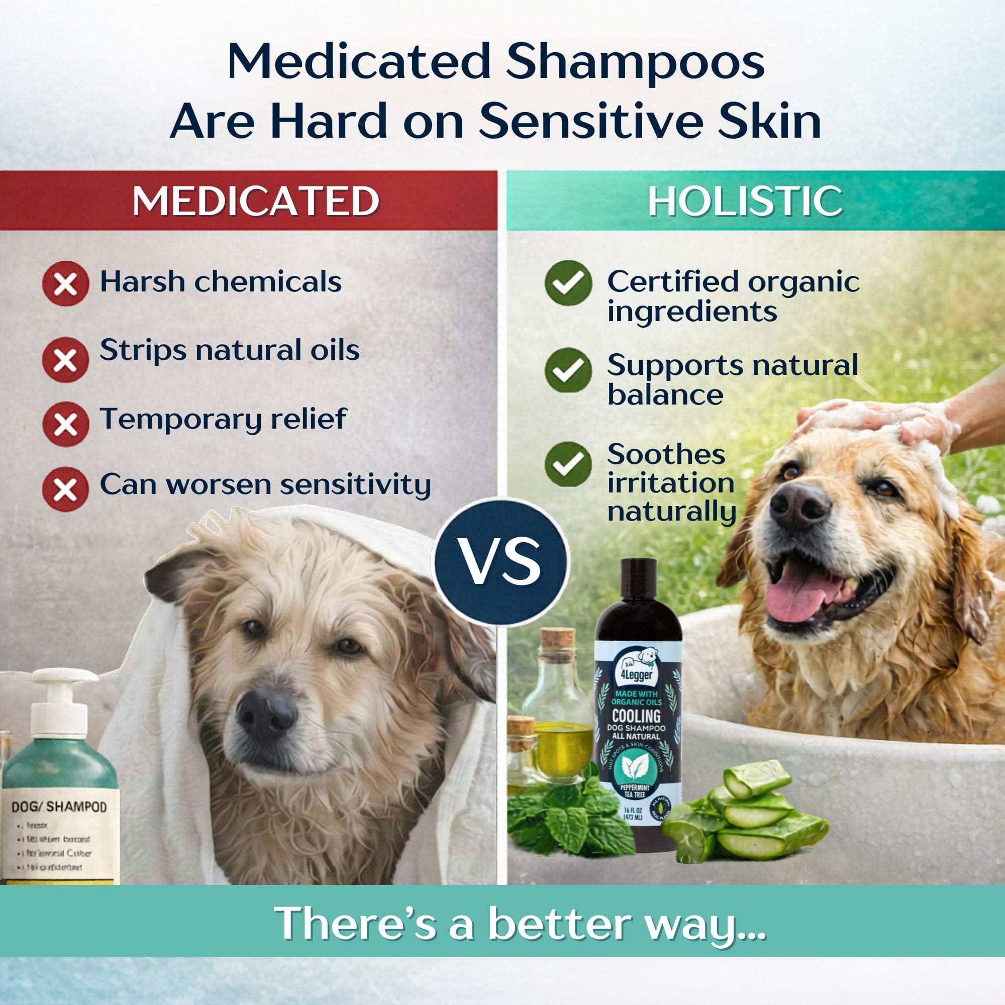 4-Legger Organic Tea Tree Dog Shampoo | Holistic Medicated Alternative