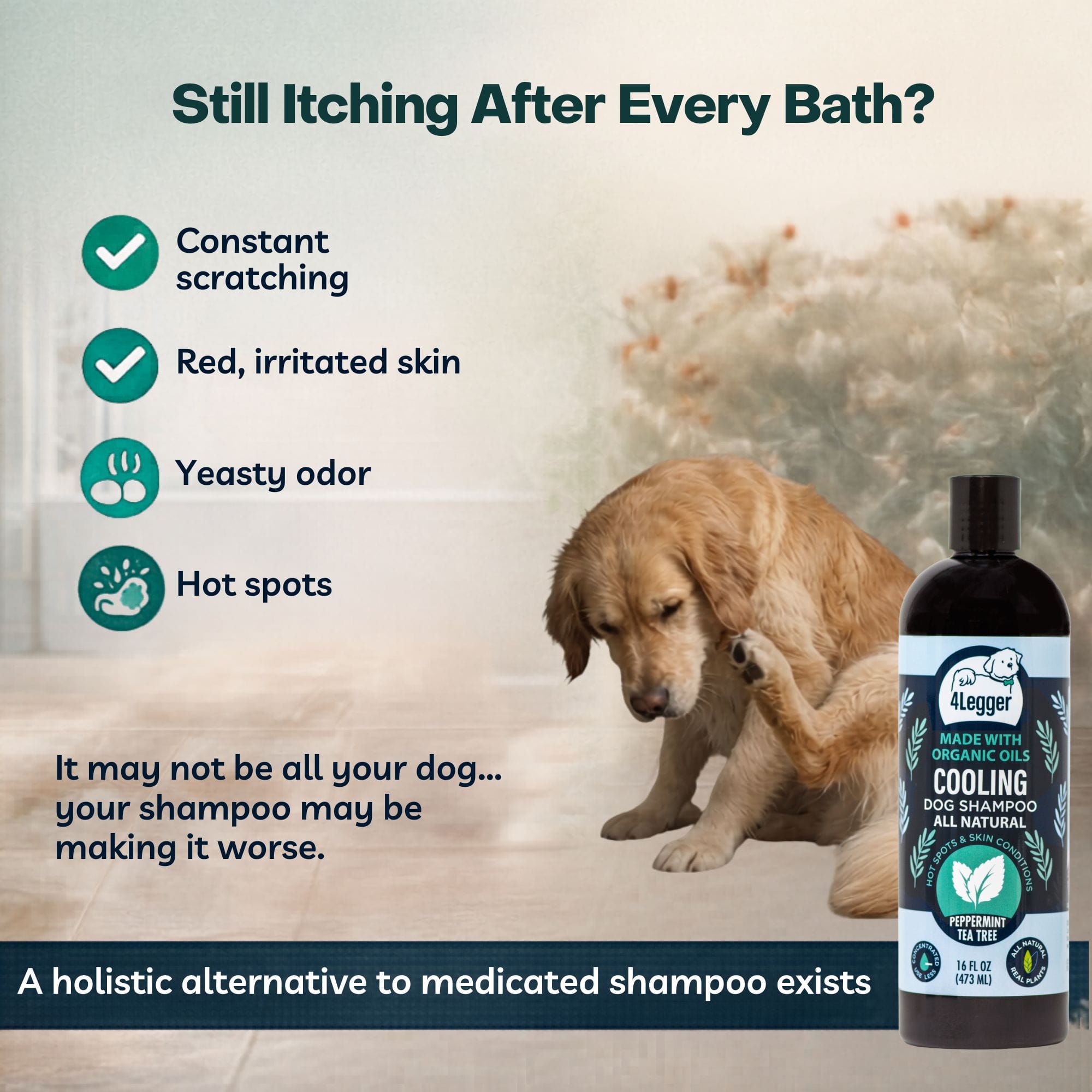 4-Legger Organic Tea Tree Dog Shampoo | Holistic Medicated Alternative