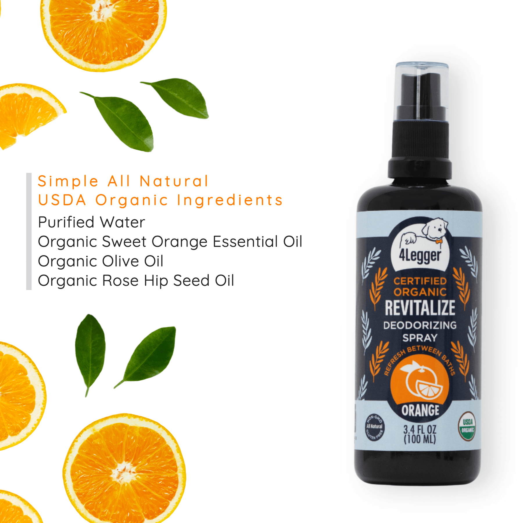 USDA Certified Organic Sweet Orange Dog Deodorizing Spray